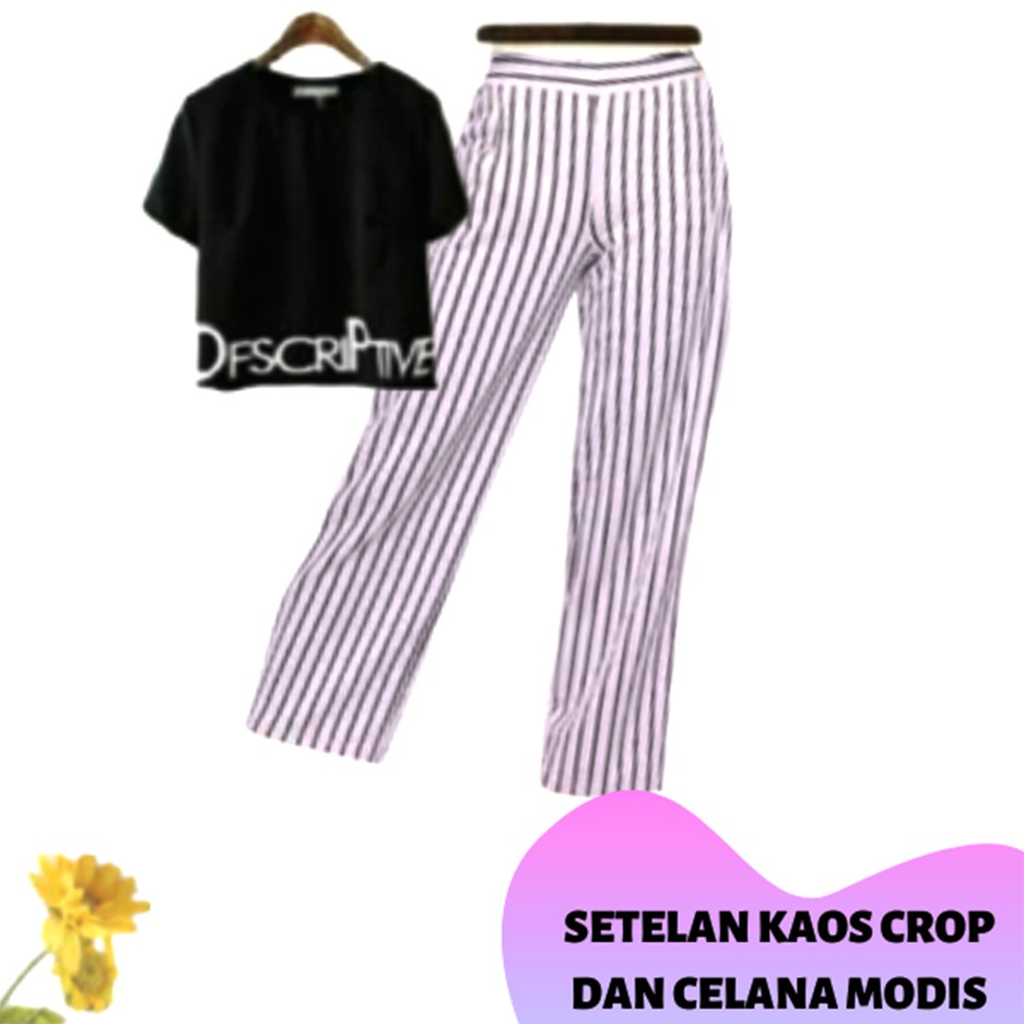 MichelleStore COD Paket Setelan Wanita Celana Yomi Dan Kaos Crop Descriptive-1