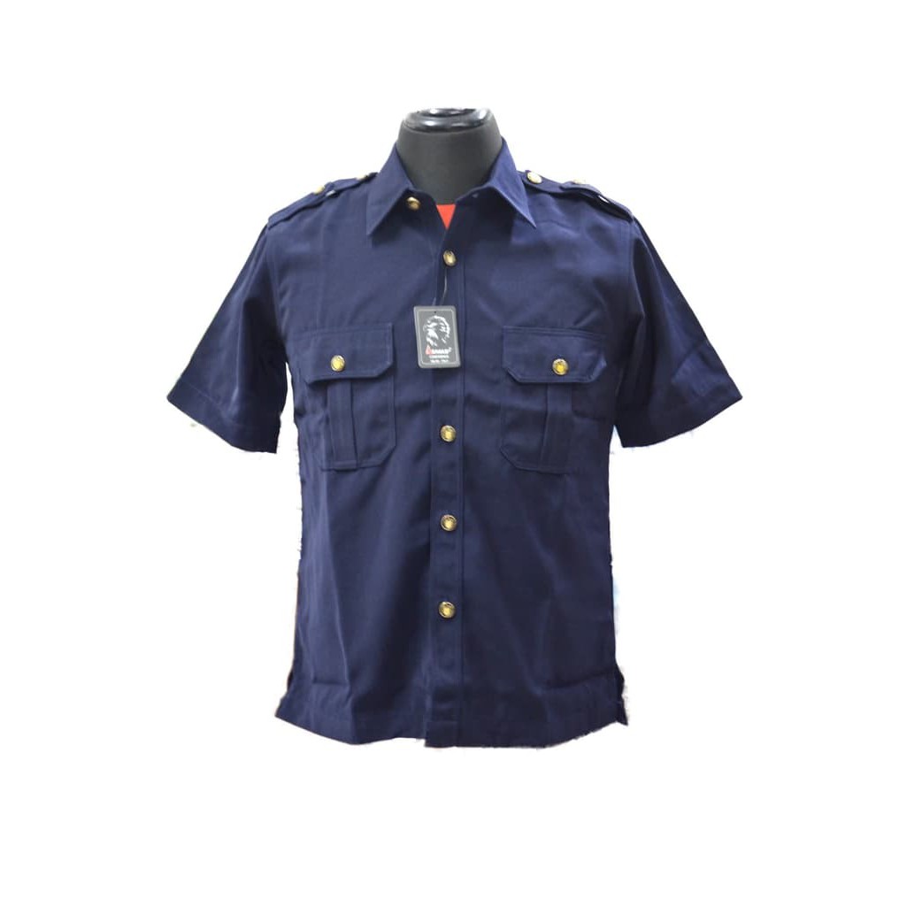 Baju Stelan Safari Satpam Sec Baju / Kemeja Safari Dongker Supir / Security High Twist Pendek 1 stel