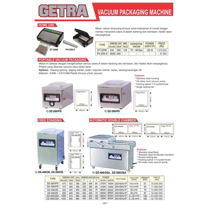 Mesin Vacum sealer portable GETRA ET 2500