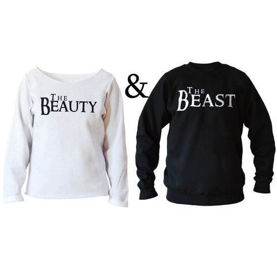 Sweater Couple BEAUTY BEAST Fleece All Size - Big Size S M L XL XXL XXXL XXXXL XXXXXL- BERKUALITAS