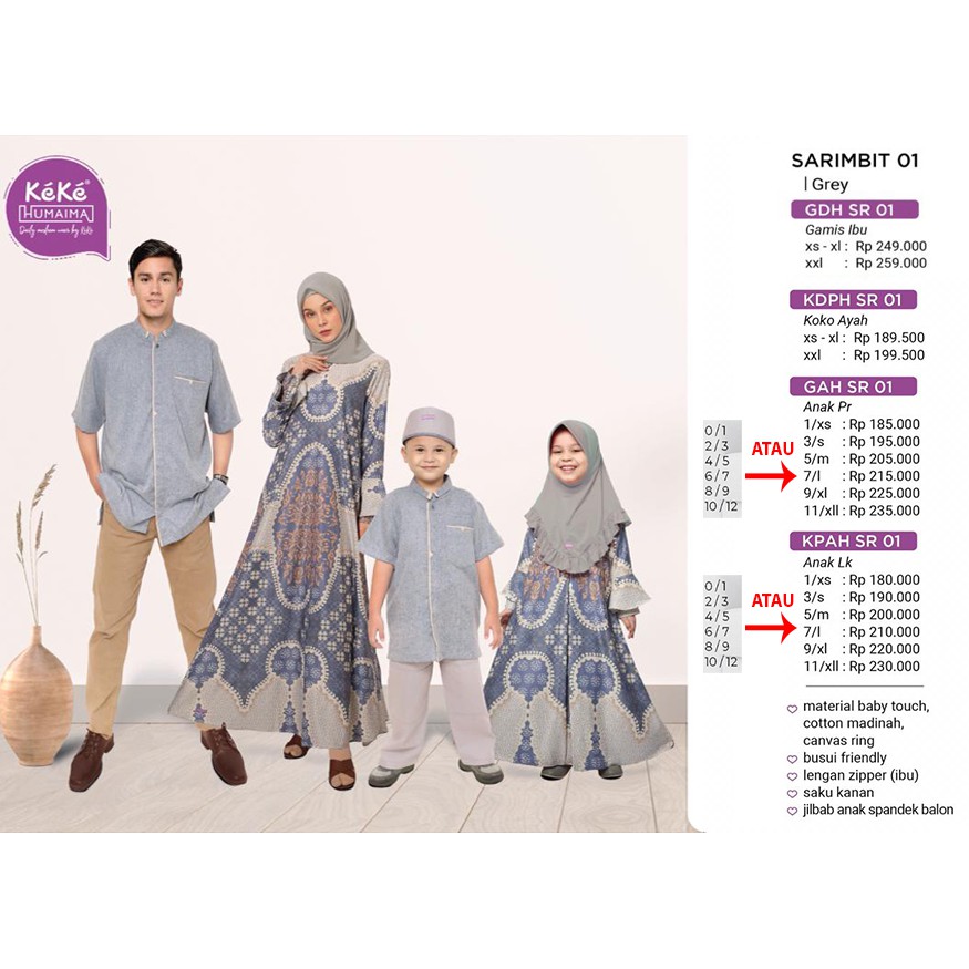 Busana_Keke ~ Sarambit 01 Keke Humaima Terbaru KPAH SR 01 ~ Warna Grey