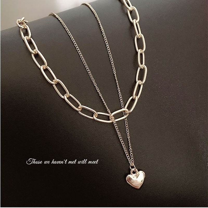 Double-layer chain love necklace female wild simple heart-shaped temperament fashion clavicle chain