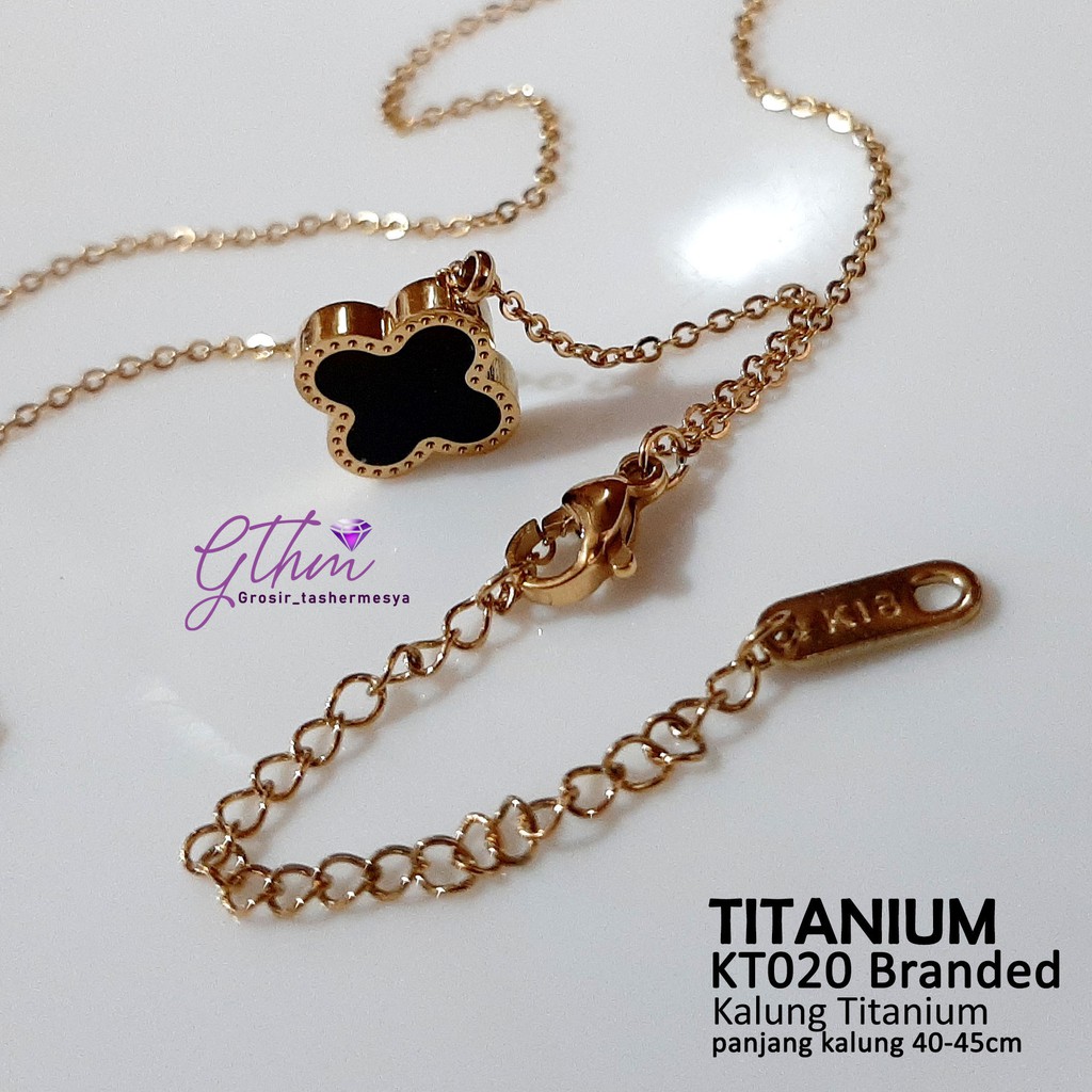 kalung titanium wanita dewasa dan remaja LV flower pearl kt020 anti karat gold silver dua sisi