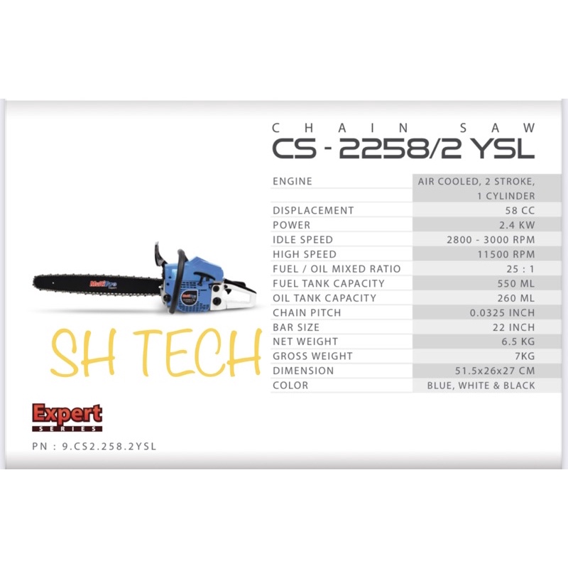 CHAIN SAW MULTPRO 22 INCH CS 2258 / 2 YSL CHAINSAW 55 CM SENSO