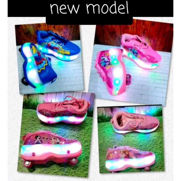 SEPATU RODA ANAK PEREMPUAN & LAKI | RODA 4 FULL LAMPU LED KARAKTER LITTLE PONY-FROZEN-LOL-SPIDERMAN 