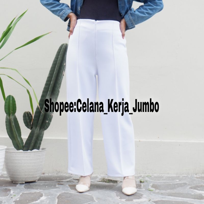 Celana kulot Highwaist Kerja wanita scuba Premium Pinggang Karet Jumbo Big size Oversize