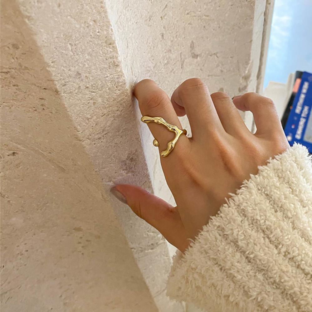 Mxbeauty Tekstur Cincin Wanita Tidak Teratur Geometris Kepribadian Jari Cincin