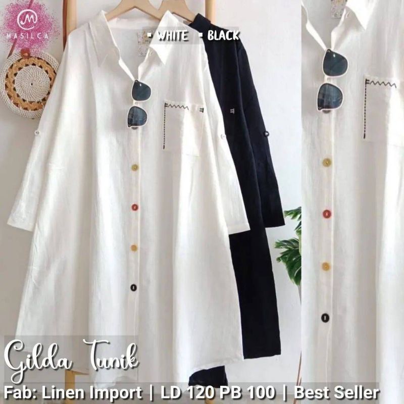 Cod Gilda Jumbo tunik/tunik katun linen/tunik xxxl/atasan cewek/kemeja polos/tunik ld 120/baju musli