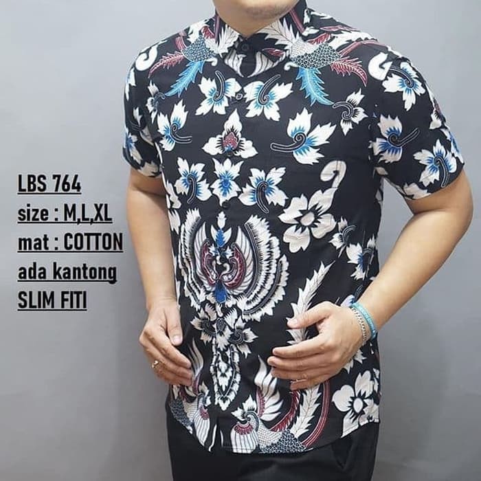 KEMEJA SLIMFIT BATIK LBS 764 BAHAN KATUN FORMAL LENGAN PENDEK