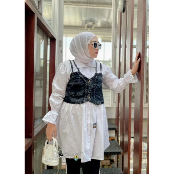 Tunik set rompi terbaru/tunik wanita terlaris 2021/tunik fast/tunik jeans/tunik kemeja jeans