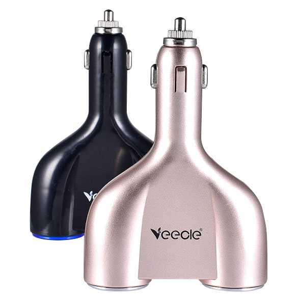 USB Car Charger 2 Port dengan 2 Cigarette Plug colokan bulat mobil 130W