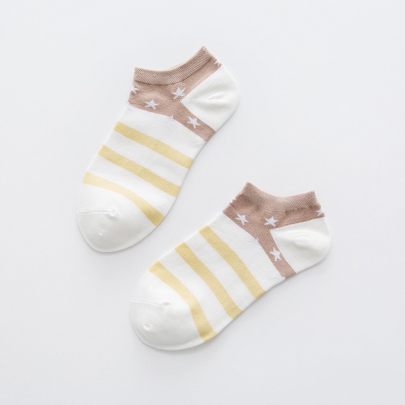 Kaos Kaki Ankle Cute Kaos Kaki Pendek Polos dan Motif Semata Kaki Import Murah Motif Polos-CREAM SALUR NAVI