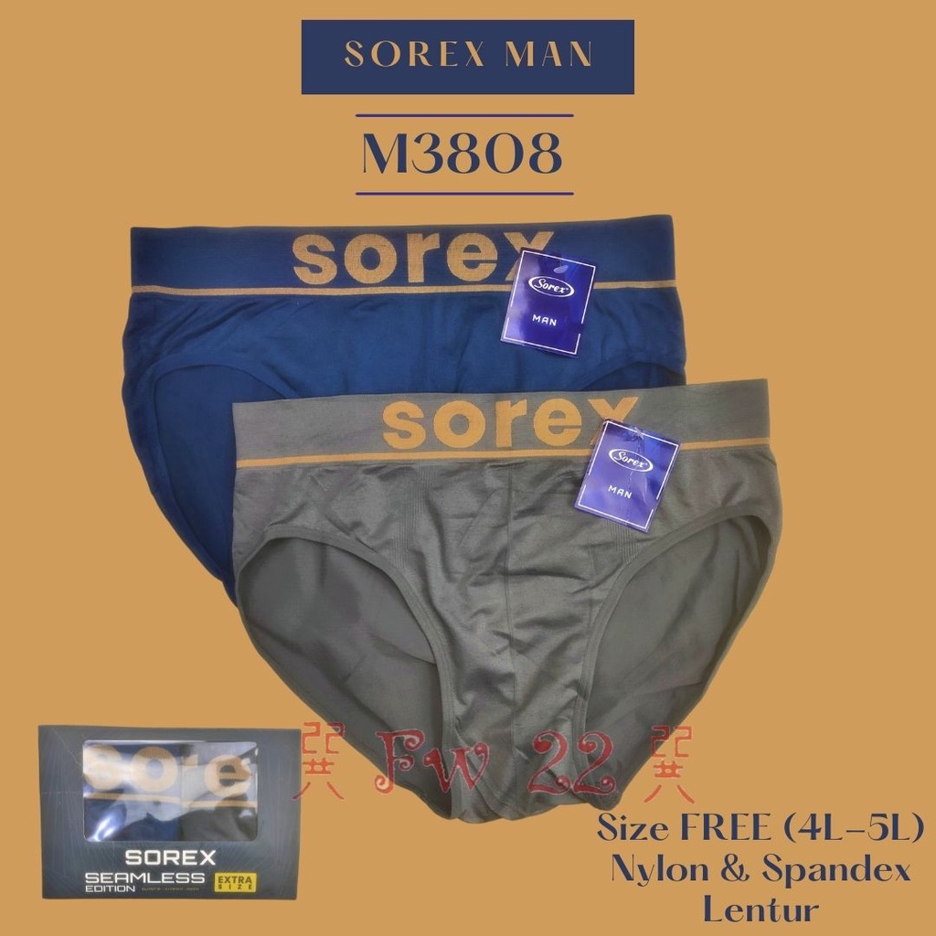 Celana Dalam Pria Sorex M3808 Jumbo Ukuran 4L - 5L berbahan Nylon Seamless | CD Pria Dewasa Sorex M3808