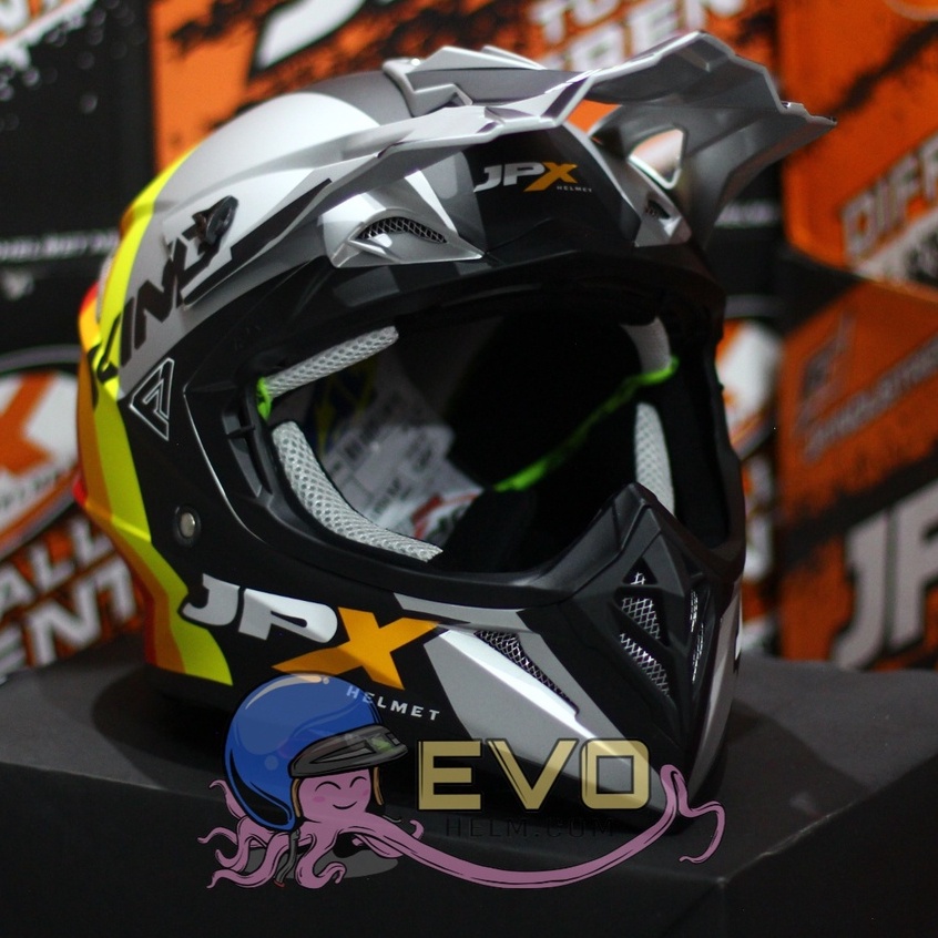 HELM JPX CROSS_FOX1 SERI X37 - SILVER DOFF / RED + GOOGLE SNAIL (ONGKIR 2 KG) HELM JPX TERBARU