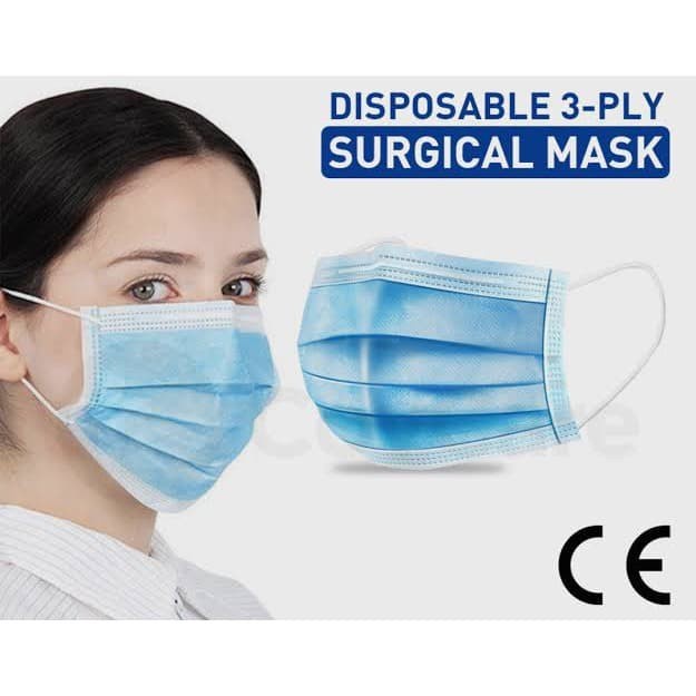 TERMURAH MASKER 3 PLY / ISI 50 DISPOSABLE SURGICAL MASK BEDAH EARLOP / MASKER MEDIS 3 PLY