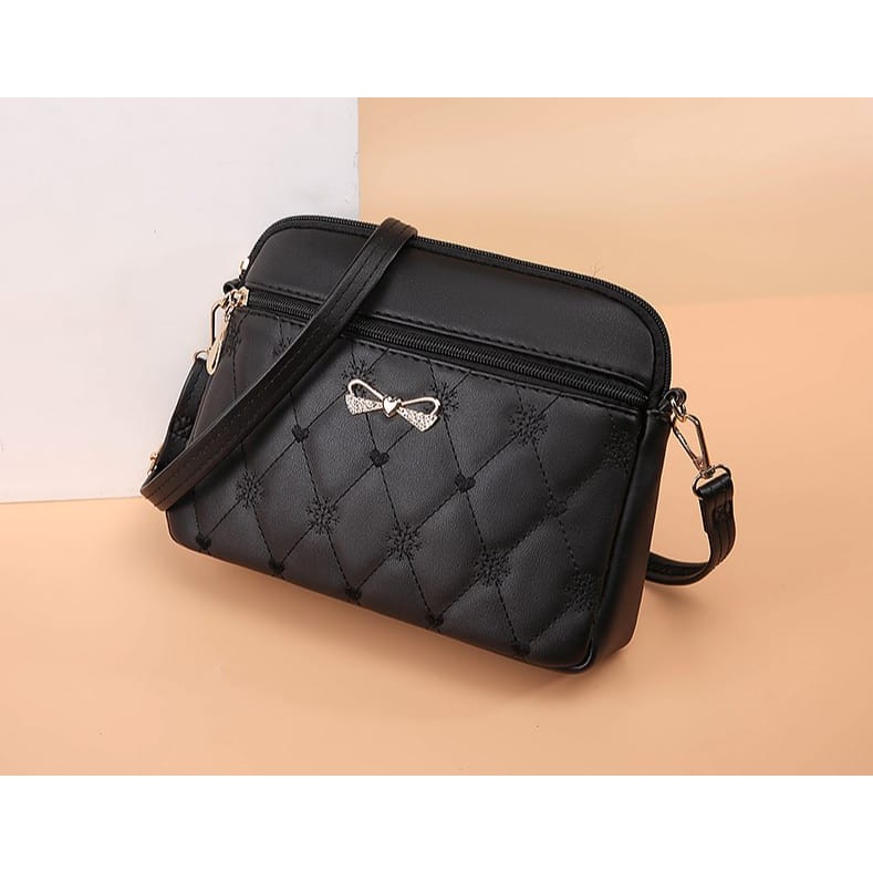 TAS SELEMPANG WANITA PREMIUM KULIT HITAM IMPORT METABO TA306B5 SLING BAG REMAJA KOREA TERMURAH BATAM