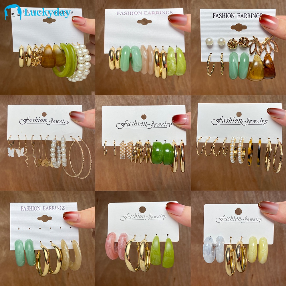 YEEZII 12Pcs/Set Fashoin Resin Earings Set Pearl Earrings Colorful Butterfly Earring Gold Stud Earrings Hoop Earings for Women Accessories Jewelry Set