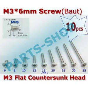 10pcs Baut M3 3x6mm Flat Countersunk Head screw baud payung 3mm*6mm + Plus