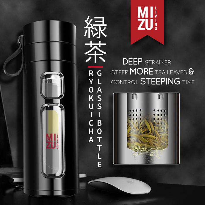 PALING LARIS - RYOKU-CHA GLASS WATER BOTTLE BOTOL AIR MINUM KACA TUMBLER TEH 600ML - PINK