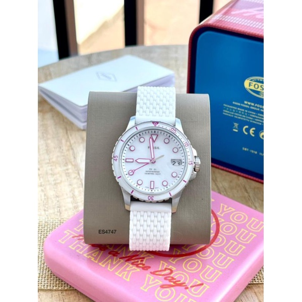 ES4747 Women Watch Date White Silicone Watch