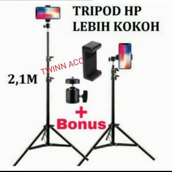Tripod | Tripod Panjang 2,1 Meter + Mini Ball Head 1/4 + Holder U Buat Hp