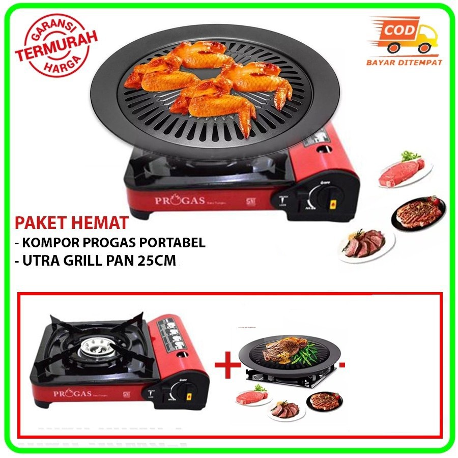 Paket Barbeque/BBQ Set Kompor Portable PROGAS free Tas + BBQ Grill plate+ Gas tokai 1 pcs original