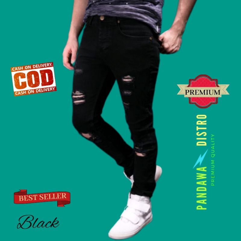 CELANA JEANS PRIA SOBEK RIPPED PENSIL SKINNY SLIMFIT DENIM STRECTH PREMIUM 27-38