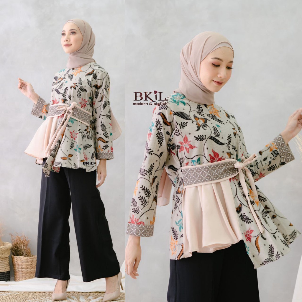 Atasan Wanita Blus Batik Kombinasi Polos