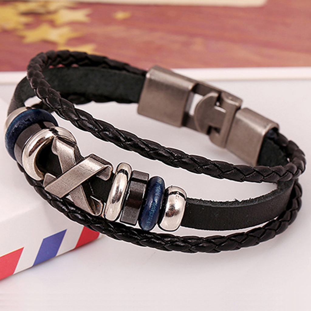 Hu Hu Hu Hu Hu Alat Bantu Pasang Kacamata♡ Gelang Bangle Retro Punk Kulit Imitasi Multilayer Aksen Manikmanik Bunga Untuk Priawanita