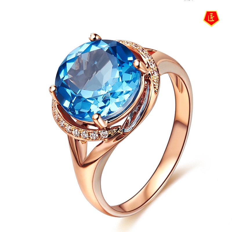 [Ready Stock]Elegant 18K Rose Gold Blue Topaz Ring