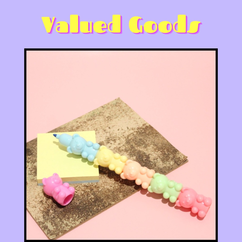 

Highlighter beruang susun 6 pcs 1 set + box - stabilo tumpuk warna warni pewarna penanda catatan alat tulis kantor kerja lucu unik bentuk mainan hewan beruang gummy teddy bear lucu unik