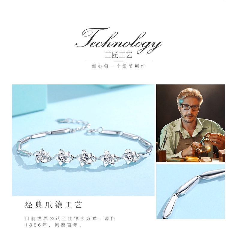 Gelang Bahan Stainless Steel S295 Sterling Silver Bentuk Kincir Angin Bintang Laut Gaya Korea