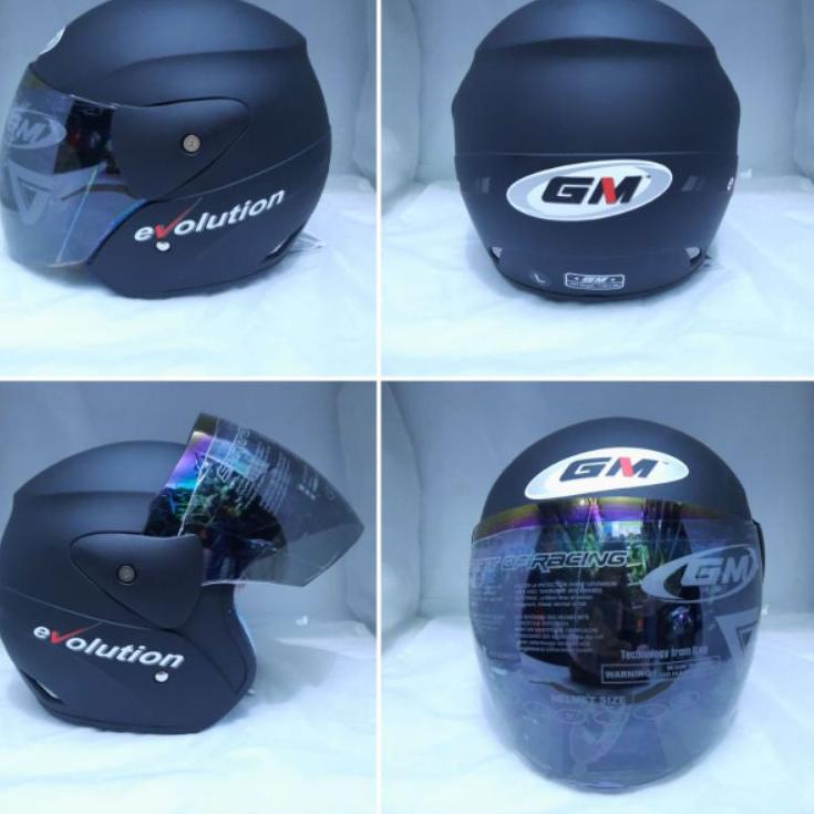 serba murah mkb81 helm gm evolution solid black metalik   hitam metalik kaca pelangi half face mkb