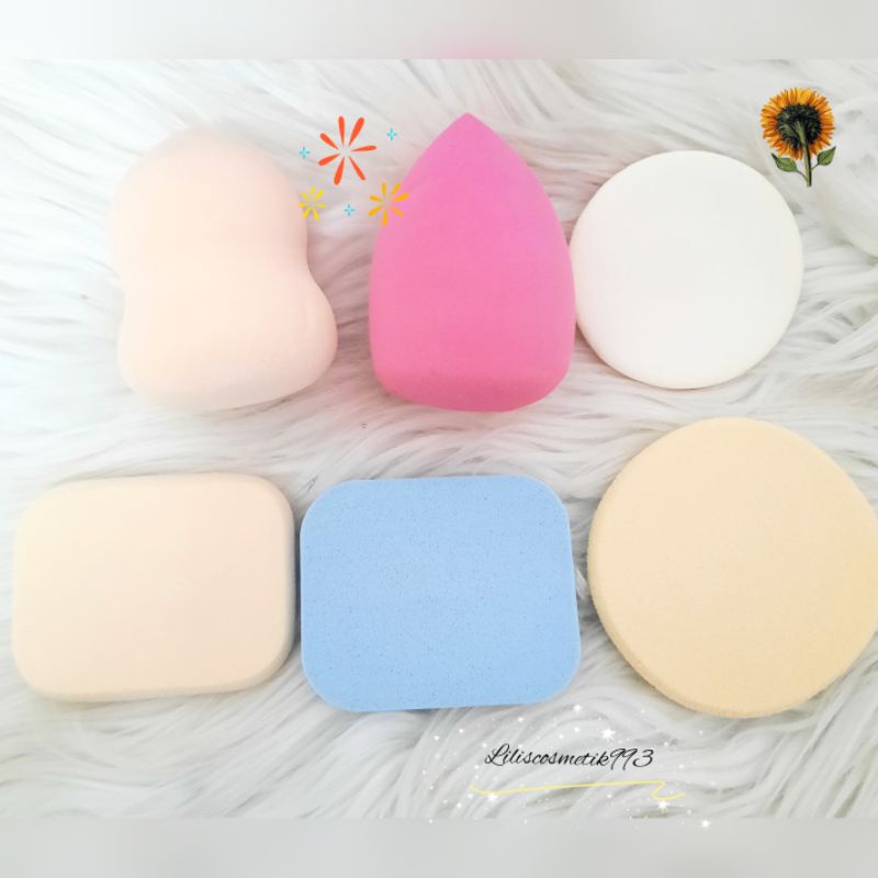 SPONS MAKE UP 1 SET ISI 6 PCS/SPON FOUNDATION PEMBERSIH/SPONGE MAKE UP POWDER /SPON ISI 3+KUAS