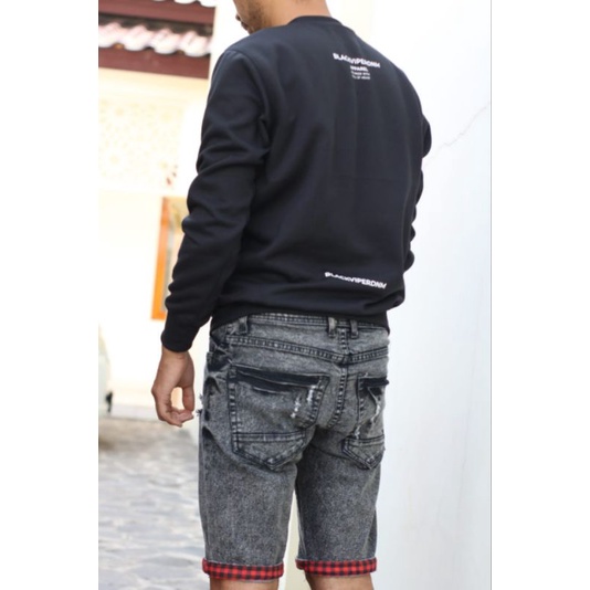 Jeans Pendek Sobek Black Grey Sandwash Original