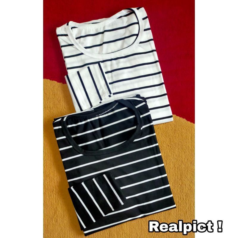 Kaos Lengan Panjang Salur Hitam Putih / Kaos Stripe Wanita Lengan Panjang