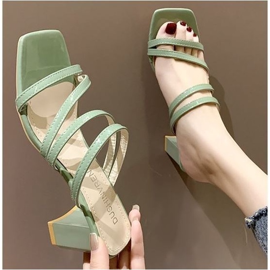 BJS19308 - GREEN/YELLOW/WHITE - SANDAL Sepatu Heels Block Wanita Cantik Import 6CM SEPATU PESTA SANDAL TALI WANITA HIGH HEELS SEPATU HAK TAHU CASUAL SANDAL HAK FASHION IMPORT TERMURAH TERLARIS TERBARU BAGSTORE JAKARTA JSH19308