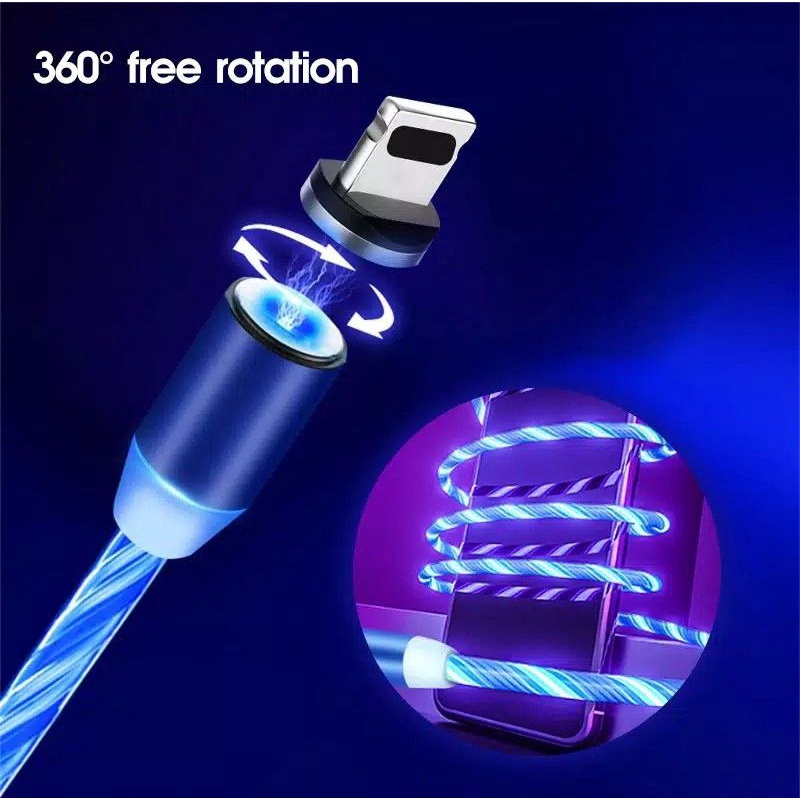 Kabel Data Charger Magnetic LED Cable USB 3in1 Micro Type C Lightning Magnetik USB Cable Faster Fast Charging