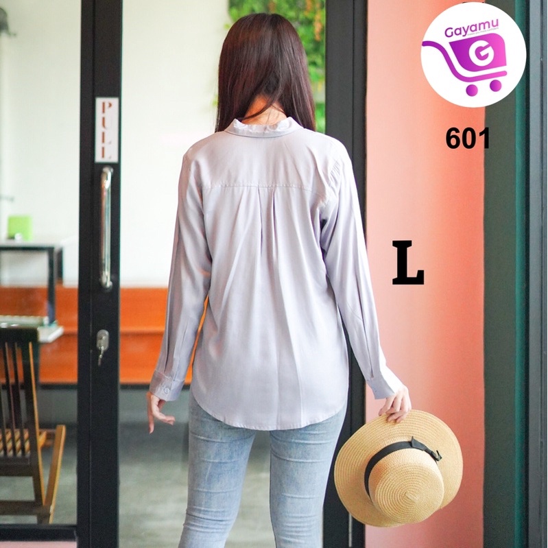 KEMEJA WANITA LENGAN PANJANG SIZE M&L (601)-Abu-Abu L