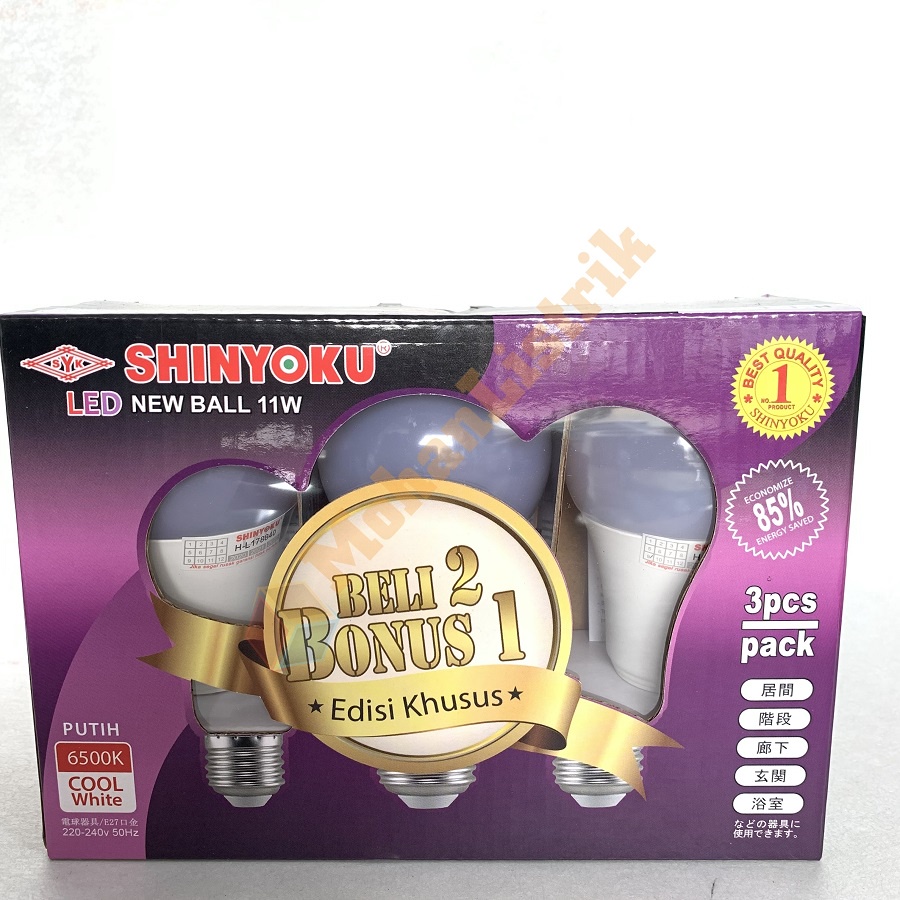 Bola Lampu Bergaransi Paket LED Shinyoku 11W 11 Watt Beli 2 Gratis 1