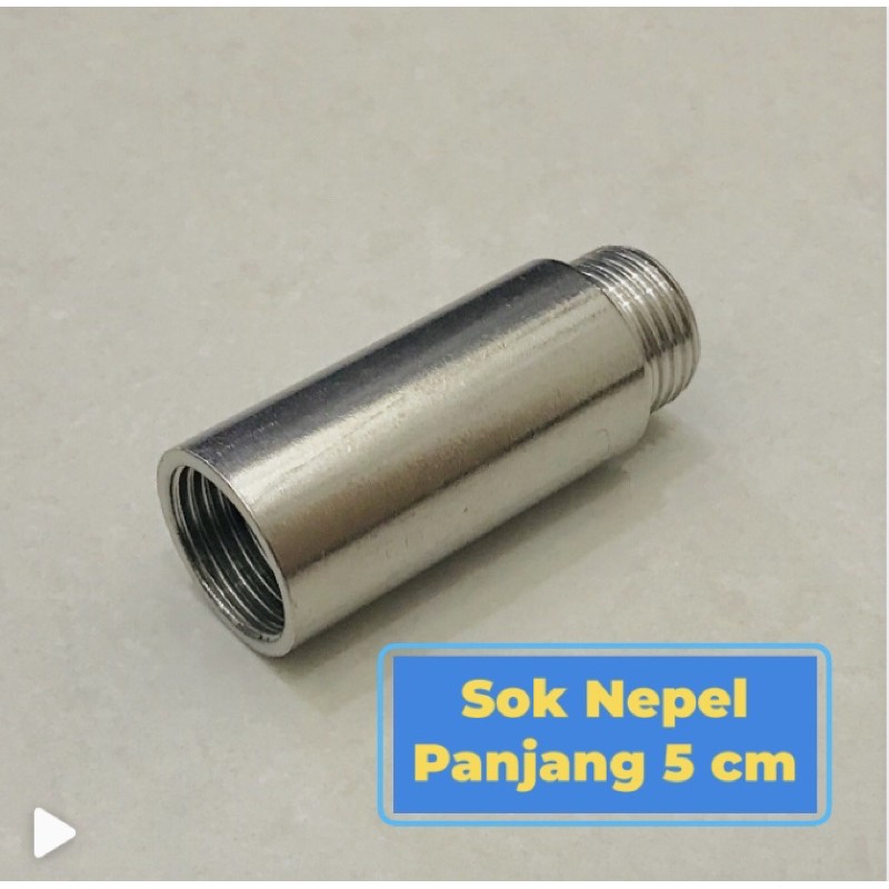 Sok Nepel Drat Luar Dalam 1/2 Inch Panjang 5 cm / Sambungan Kran Pipa Stainless