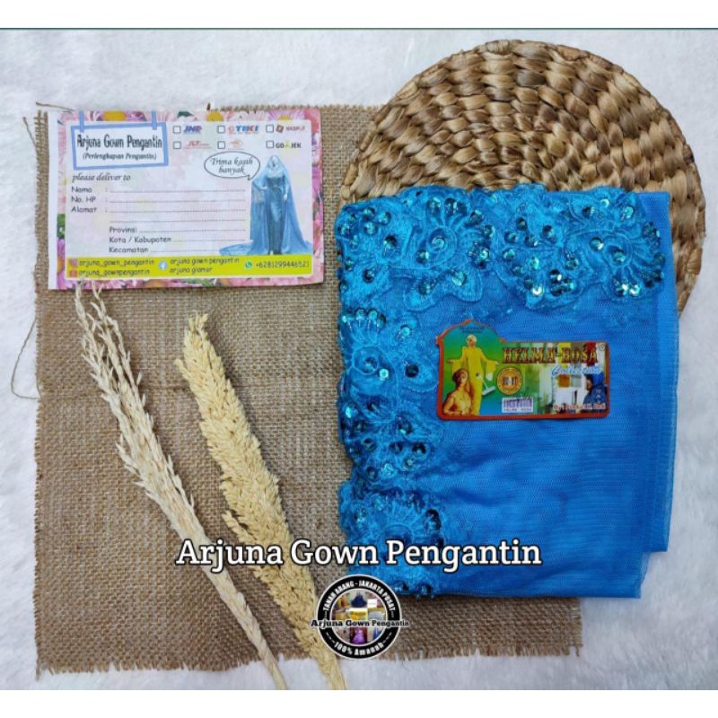 [TERMURAH] Selendang Bordir Payet || selendang akad || Selendang Pengantin Payet-Blue