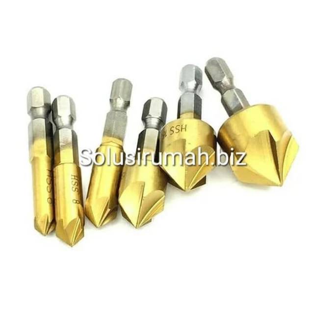 Mata Bor Countersink 6 pcs HSS besi dan kayu