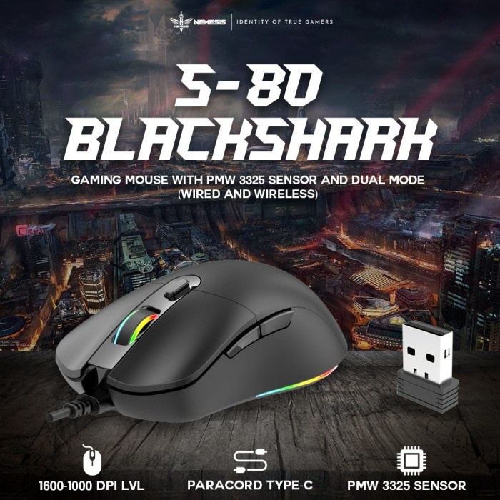 NYK S-80|S80 BLACKSHARK Mouse GAMING Wireless Led RGB DPI 200 - 10000