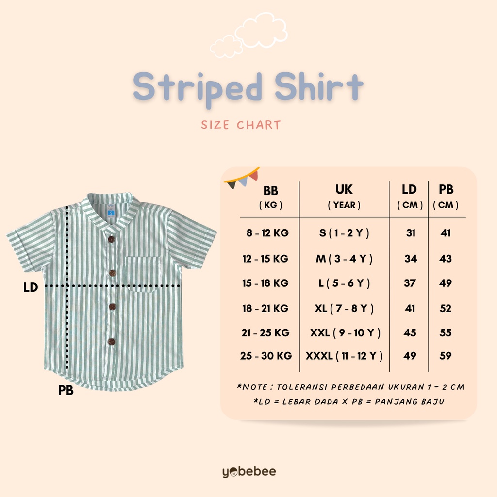 Yobebee Kemeja Katun Salur Tangan Pendek Anak Laki Laki Usia 2 4 6 8 10 12 Tahun Baju Atasan Kids Motif Garis Stripe Boy Shirt Model Casual Formal Kemeja Kerah Anak Cowok Baju Anak Couple Kakak Adik