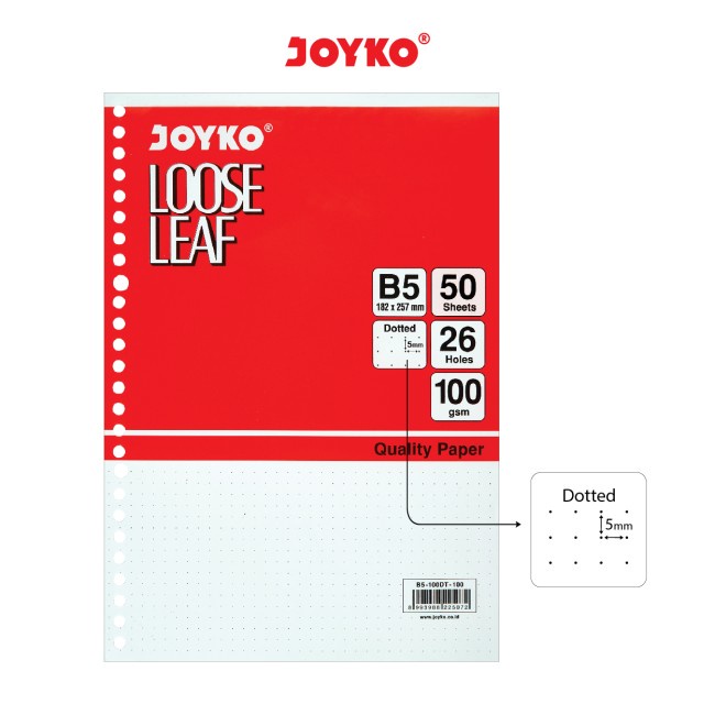 

Joyko B5-100DT-100 Dotted Loose Leaf B5 100Gsm 100 Sheet Kertas Binder Titik Dot Satuan - SHABG