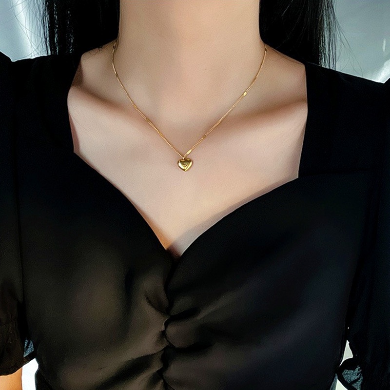 Kalung Titanium Wanita Anti Karat Love Hati Lapis Emas 18k Perhiasan Korea