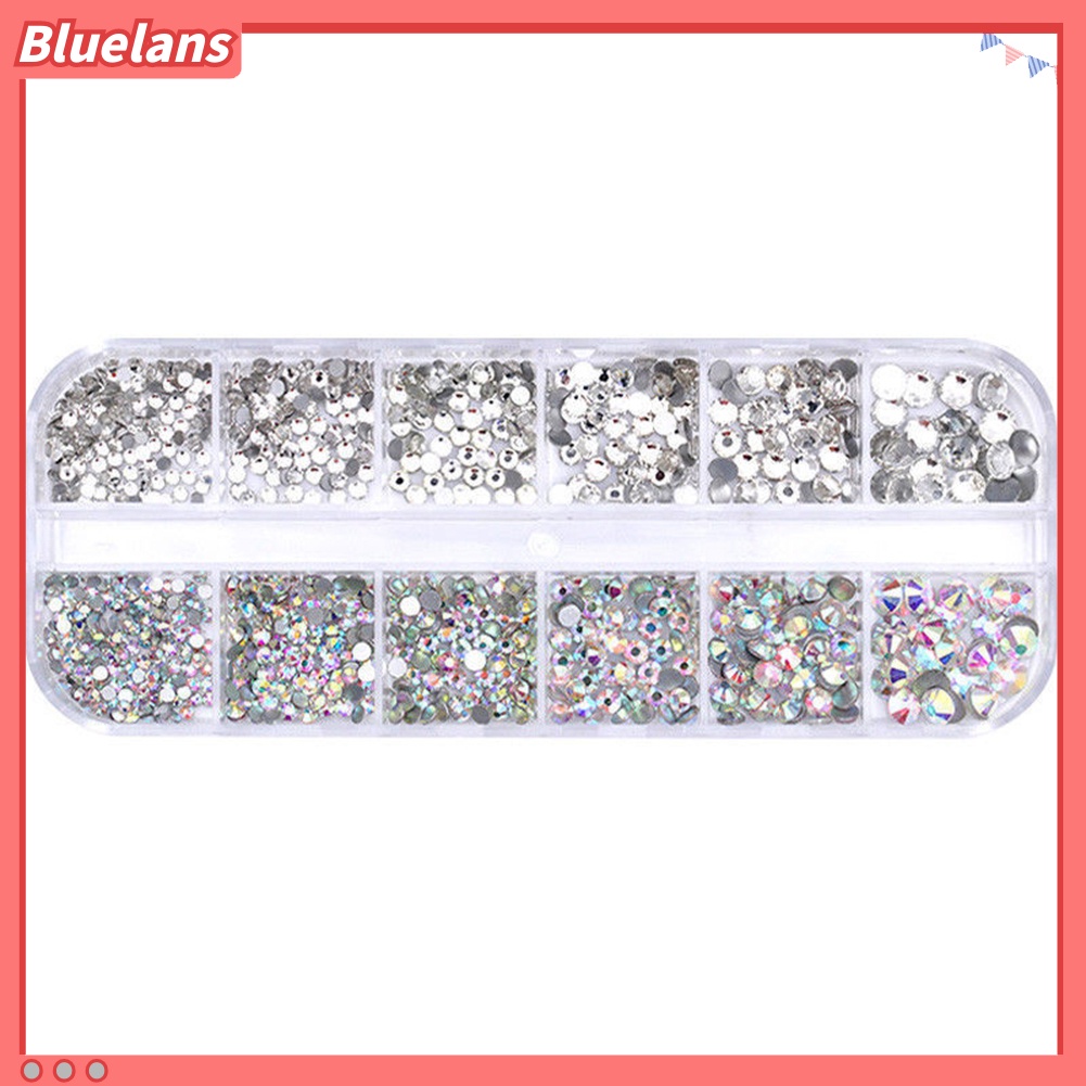 Bluelans 12 Grids Glitter Berlian Imitasi Transparan Campuran Untuk Dekorasi Manicure