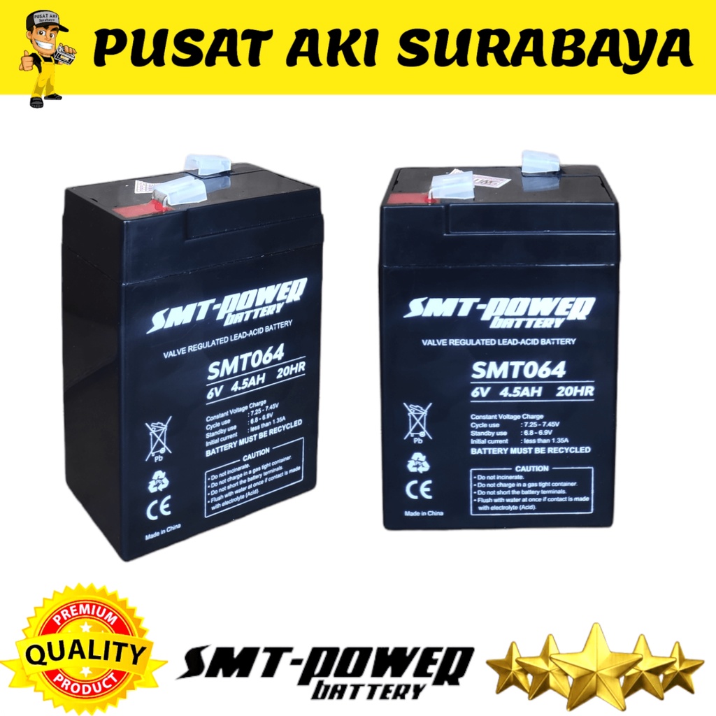 SMT POWER BATERAI 6 VOLT 4.5 AMPER BERKUALITAS MOTOR MOBIL MAINAN TIMBANGAN EMERGENCY LAMP VRLA BATTERY