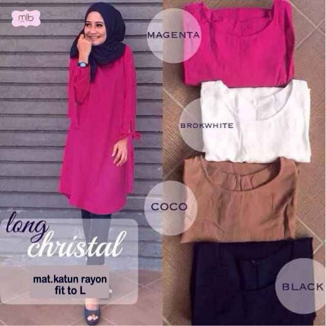 BARU Baju Atasan Wanita - Long Criza Muslim Magenta Broken White Coco A8726